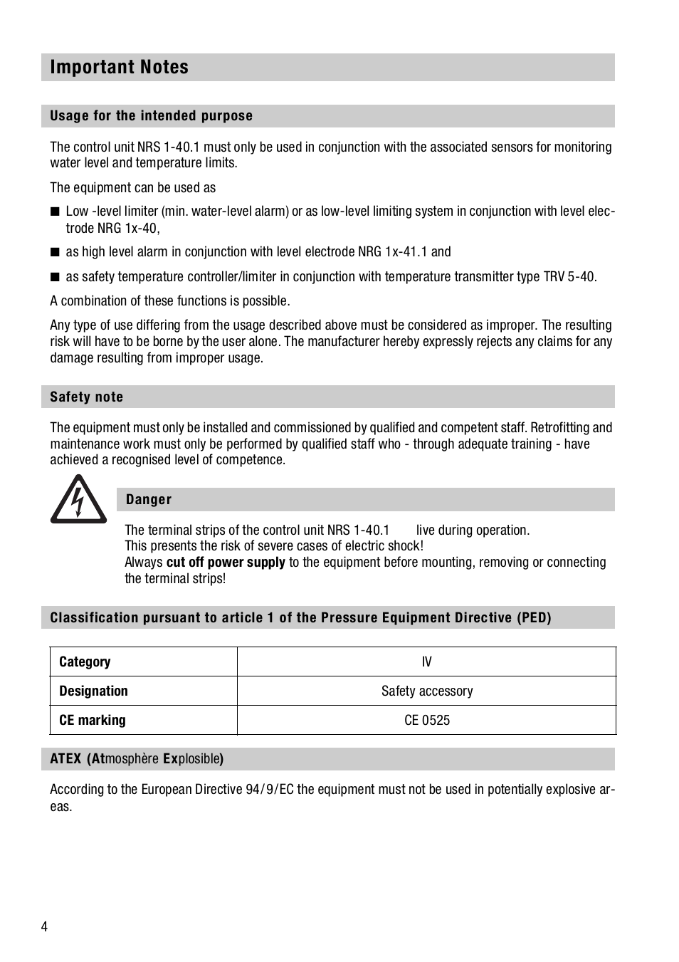 Important notes, Usage for the intended purpose, Safety note | Atex (atmosphère explosible) | Flowserve NRS1-40.1 User Manual | Page 4 / 34
