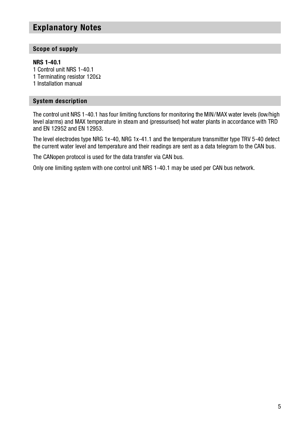 Explanatory notes, Scope of supply, System description | Scope of supply system description | Flowserve NRS1-40.1 User Manual | Page 5 / 34