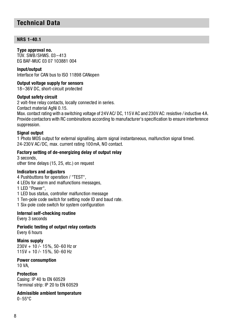 Technical data, Nrs 1-40.1 | Flowserve NRS1-40.1 User Manual | Page 8 / 34