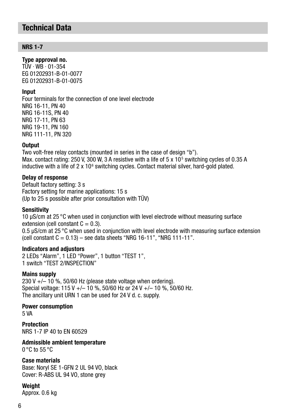 Technical data | Flowserve NRS 1-7 User Manual | Page 6 / 20
