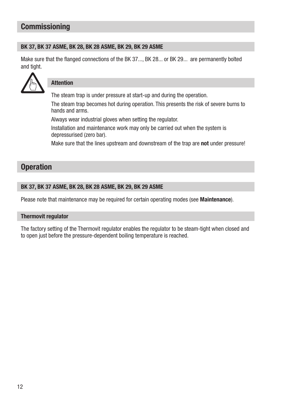 Commissioning, Operation | Flowserve BK 37 User Manual | Page 12 / 16