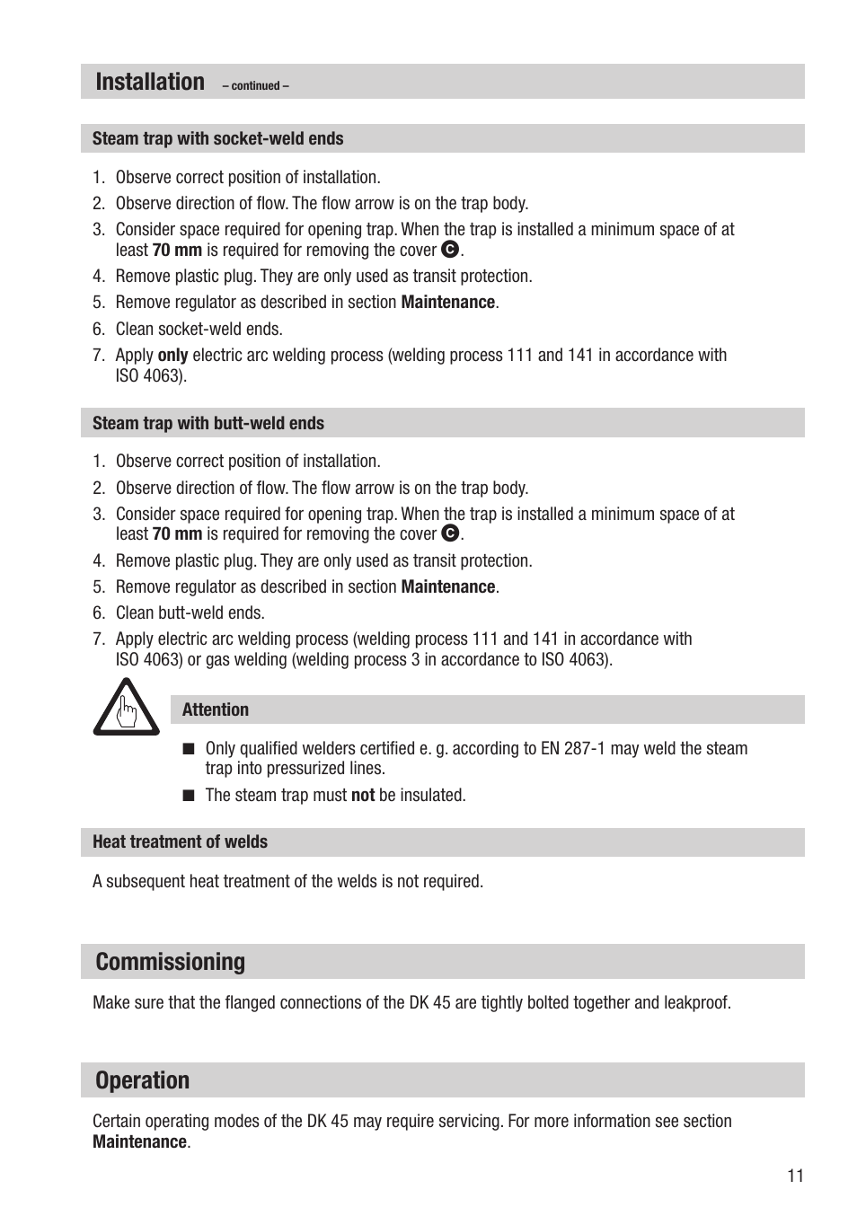 Installation, Commissioning, Operation | Flowserve DK 45 User Manual | Page 11 / 16