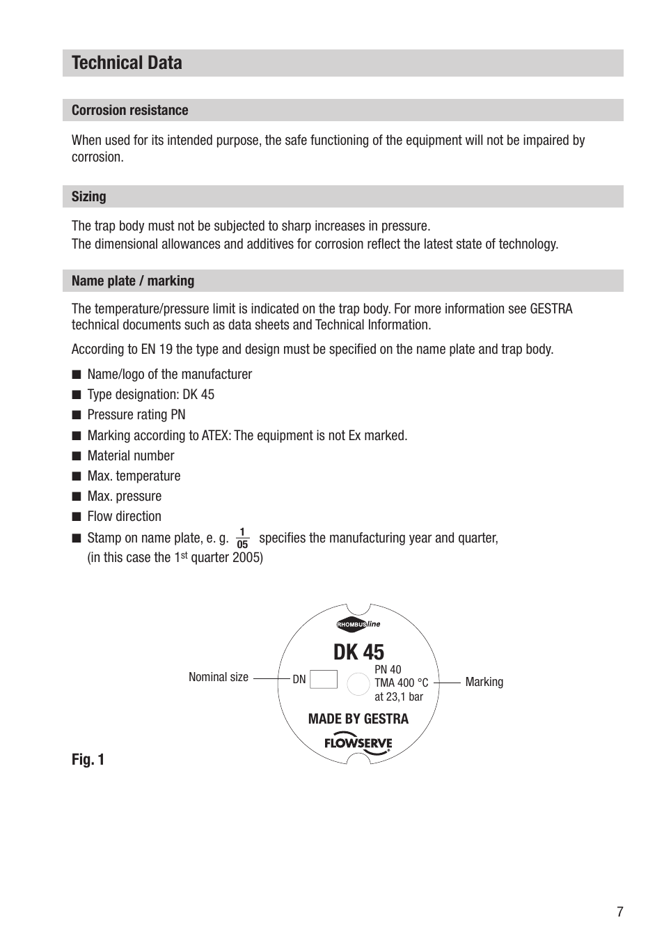 Dk 45, Technical data | Flowserve DK 45 User Manual | Page 7 / 16