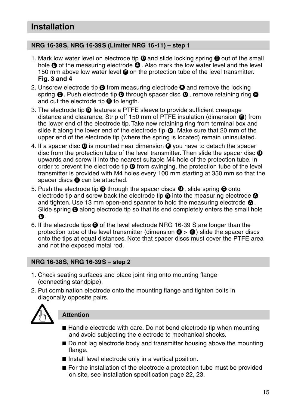 Installation, 15 attention | Flowserve NRG 16-38S User Manual | Page 15 / 24