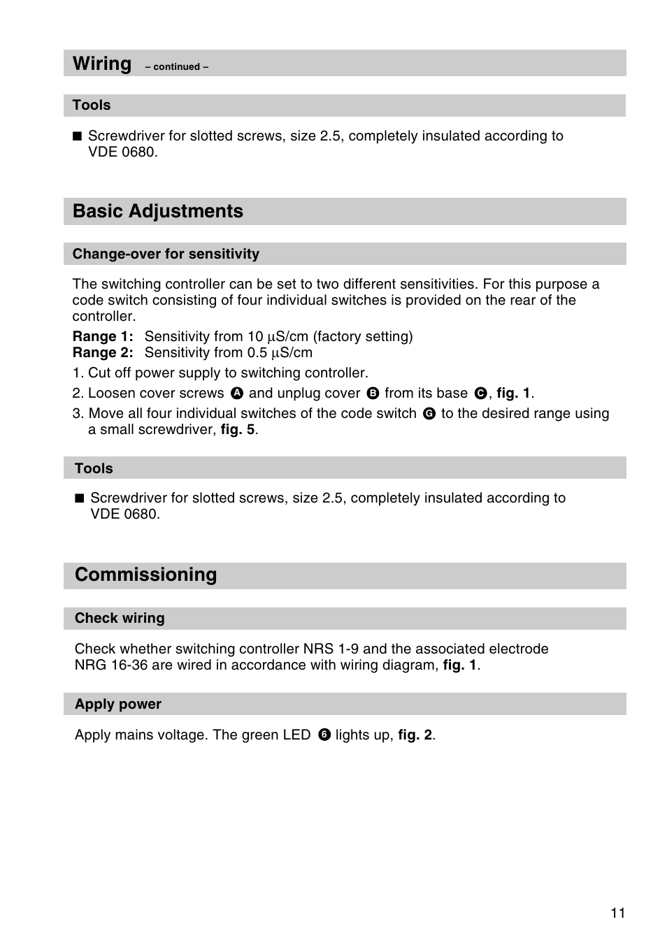 Commissioning, Wiring, Basic adjustments | Flowserve NRS1-9 User Manual | Page 11 / 16