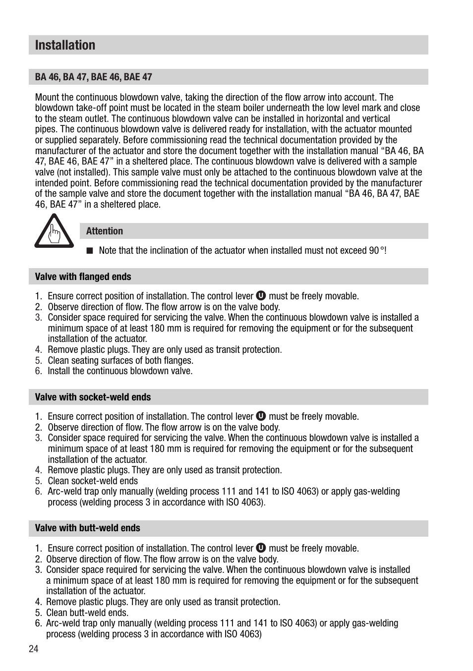 Installation | Flowserve BA46 User Manual | Page 24 / 36