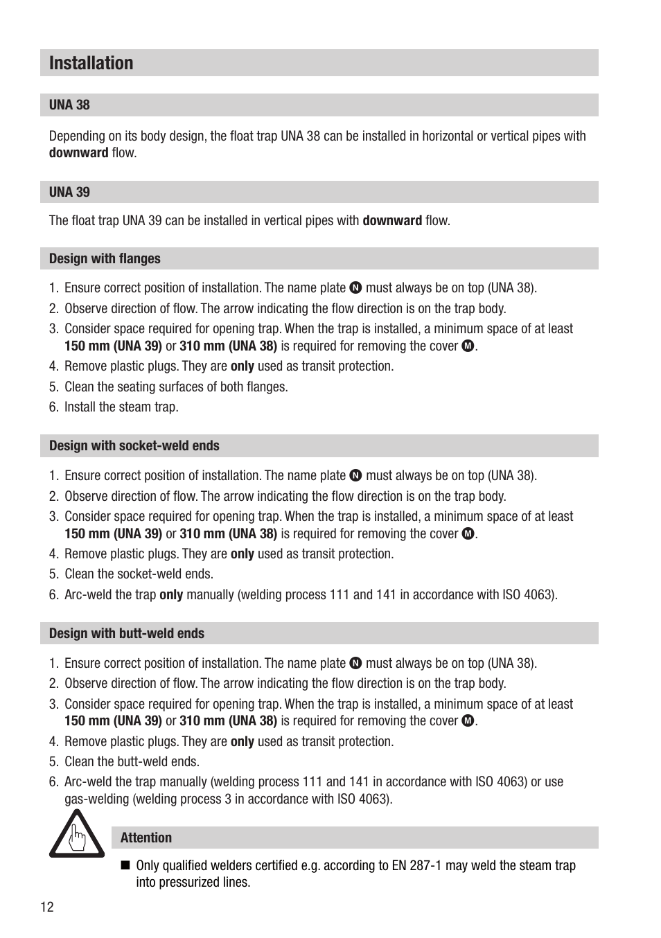 Installation | Flowserve UNA 38 User Manual | Page 12 / 20