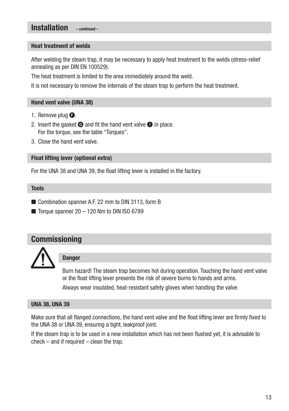 Installation, Commissioning | Flowserve UNA 38 User Manual | Page 13 / 20