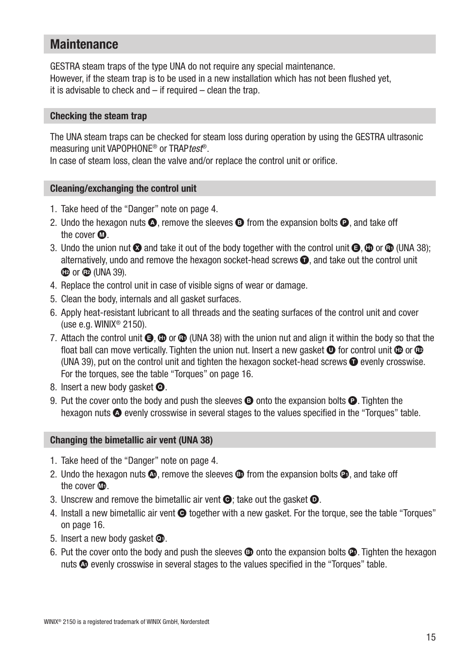 Maintenance | Flowserve UNA 38 User Manual | Page 15 / 20