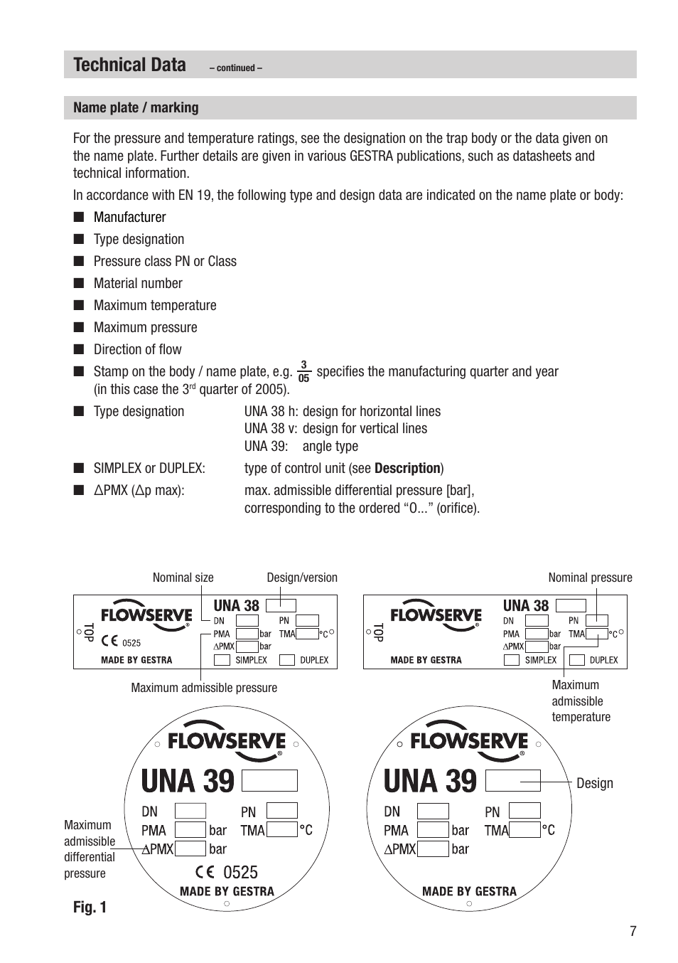 Technical data | Flowserve UNA 38 User Manual | Page 7 / 20