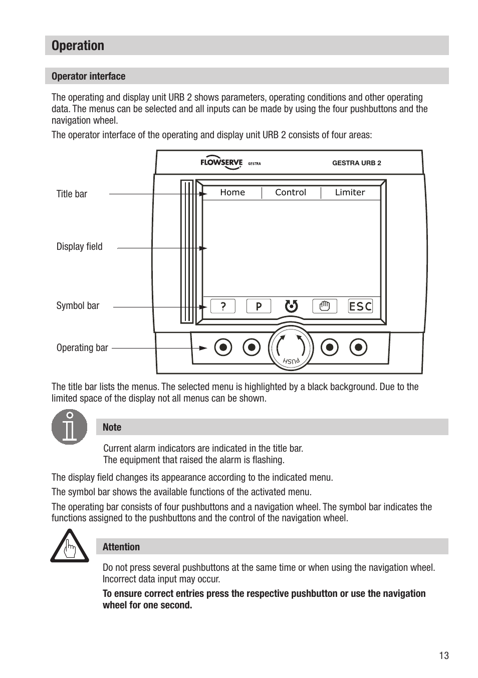 Operation | Flowserve URB 2 User Manual | Page 13 / 48
