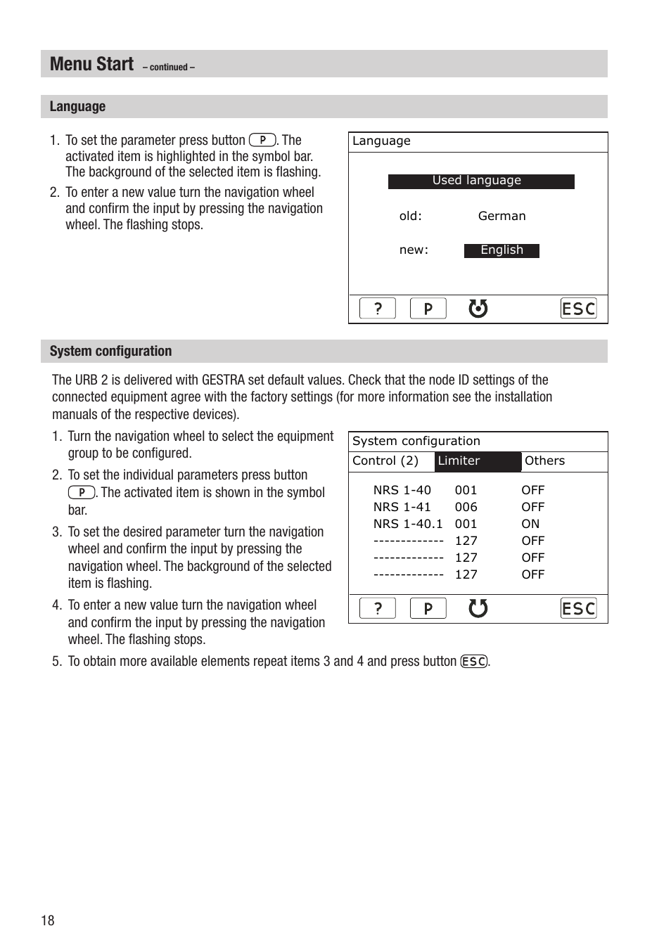 Menu start | Flowserve URB 2 User Manual | Page 18 / 48