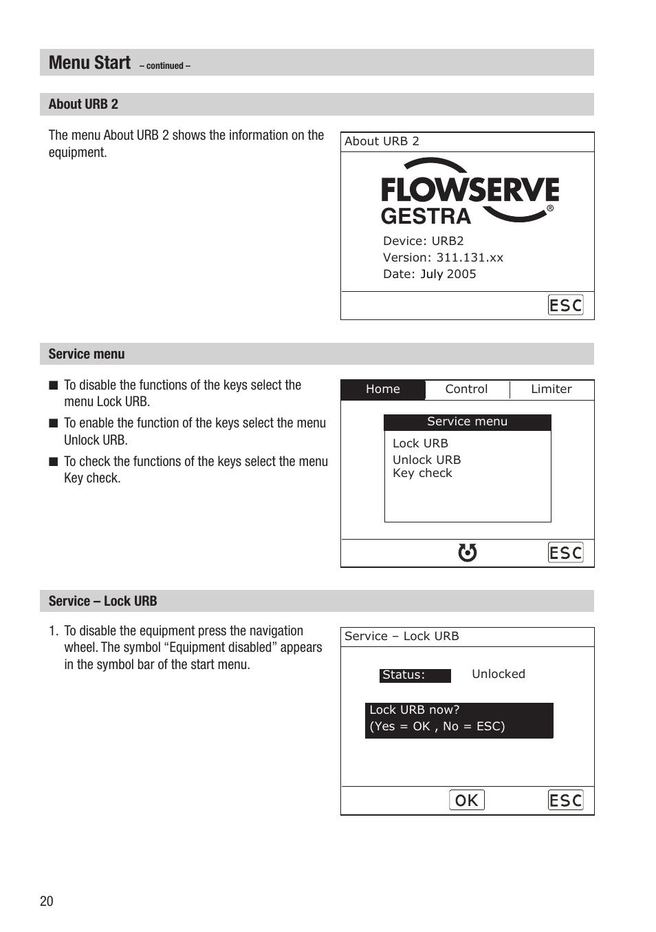 Gestra, Menu start | Flowserve URB 2 User Manual | Page 20 / 48