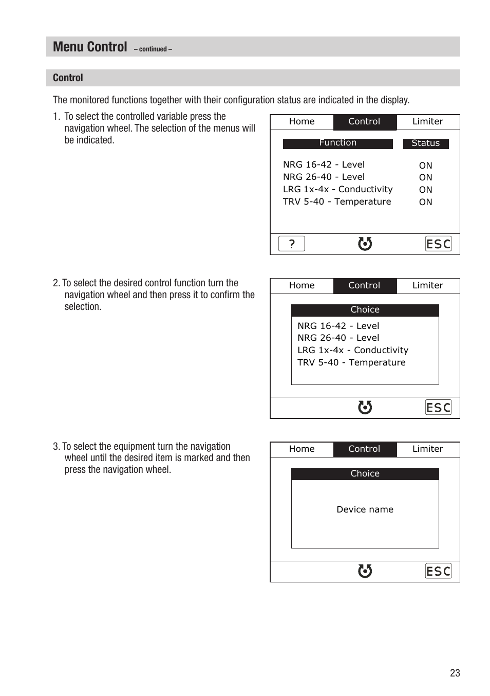 Menu control | Flowserve URB 2 User Manual | Page 23 / 48
