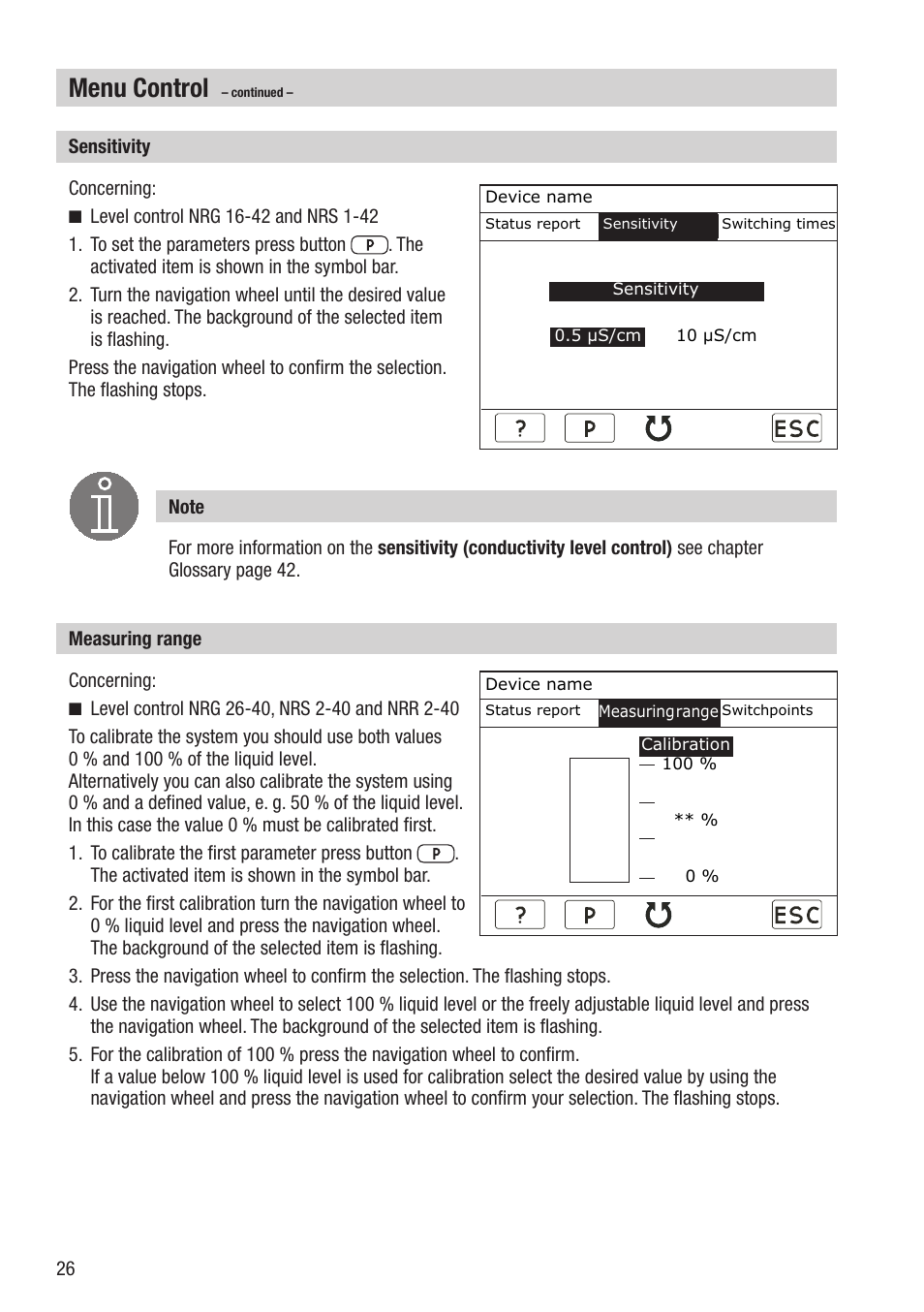 Menu control | Flowserve URB 2 User Manual | Page 26 / 48