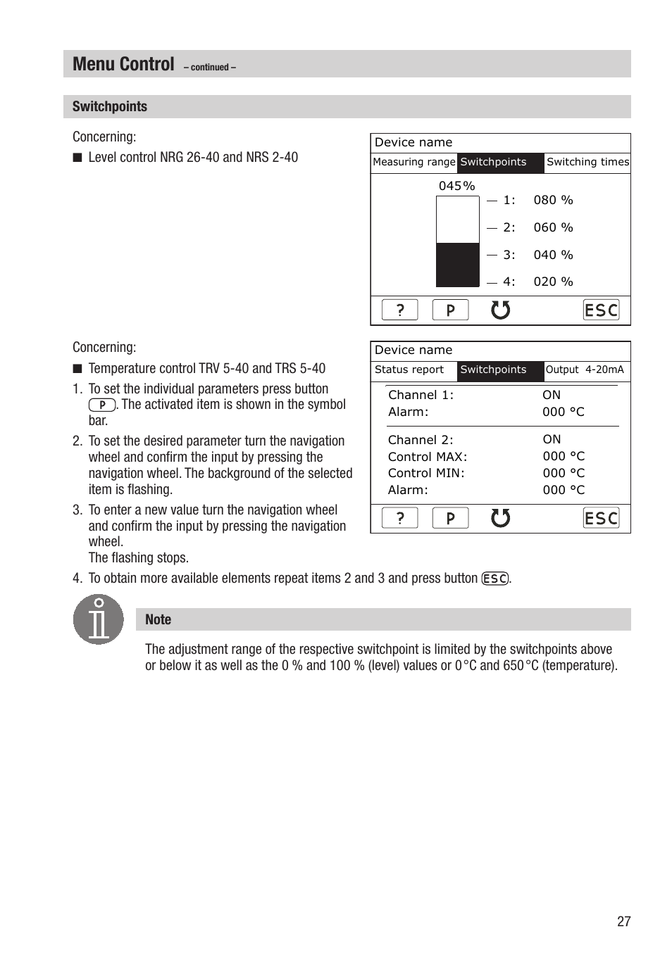 Menu control | Flowserve URB 2 User Manual | Page 27 / 48