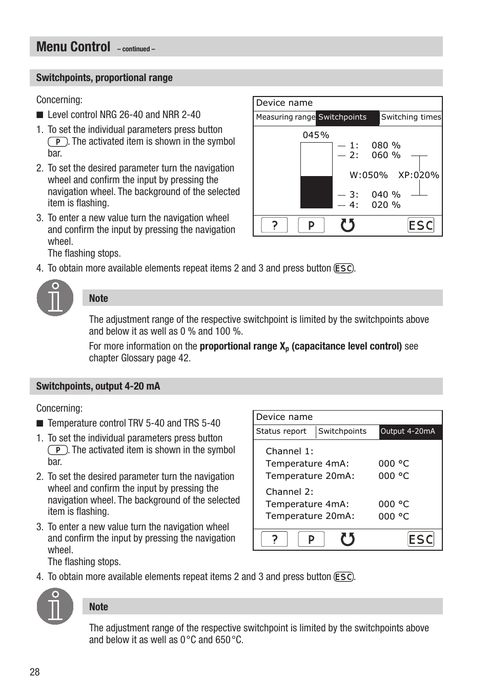 Menu control | Flowserve URB 2 User Manual | Page 28 / 48