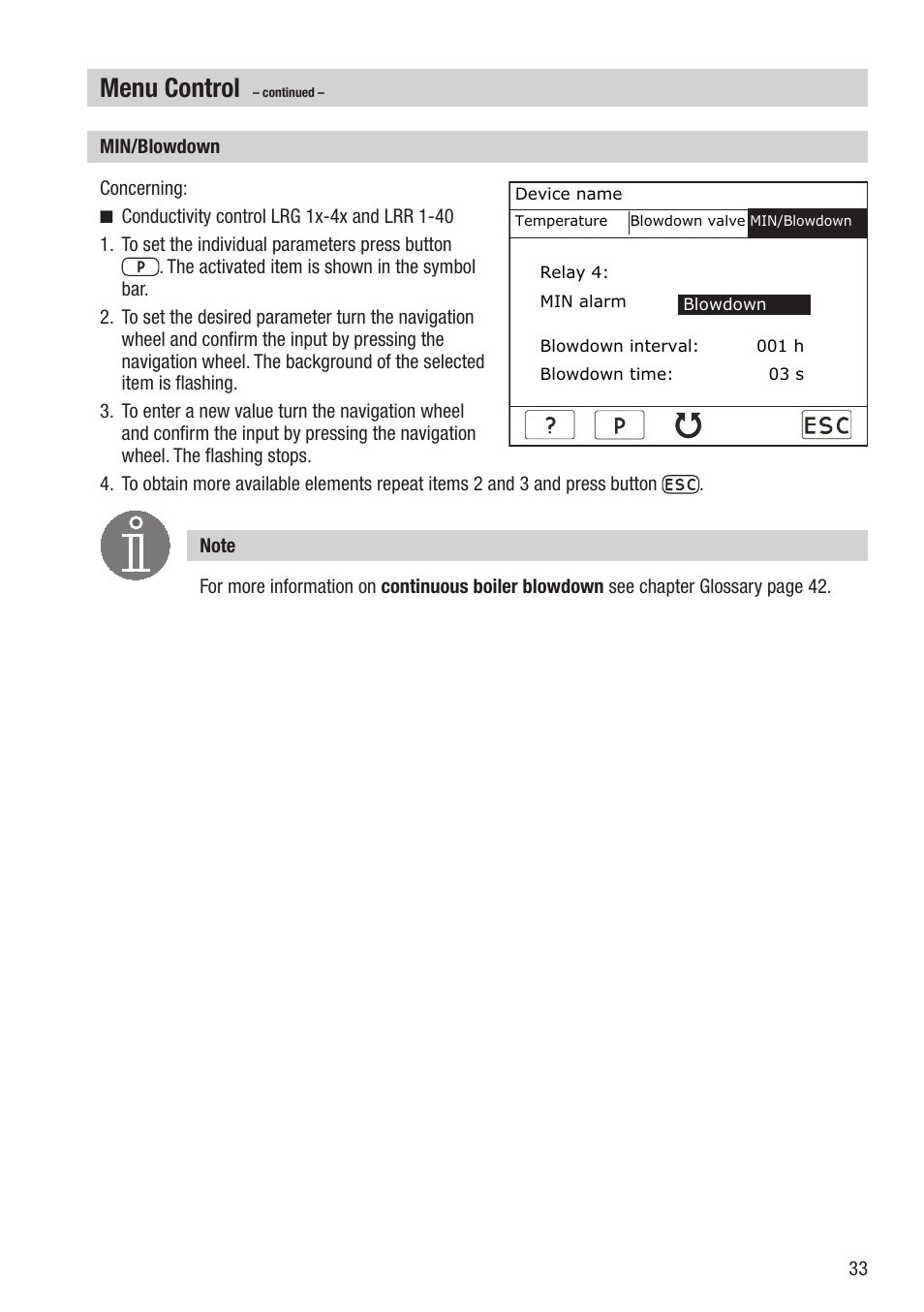 Menu control | Flowserve URB 2 User Manual | Page 33 / 48