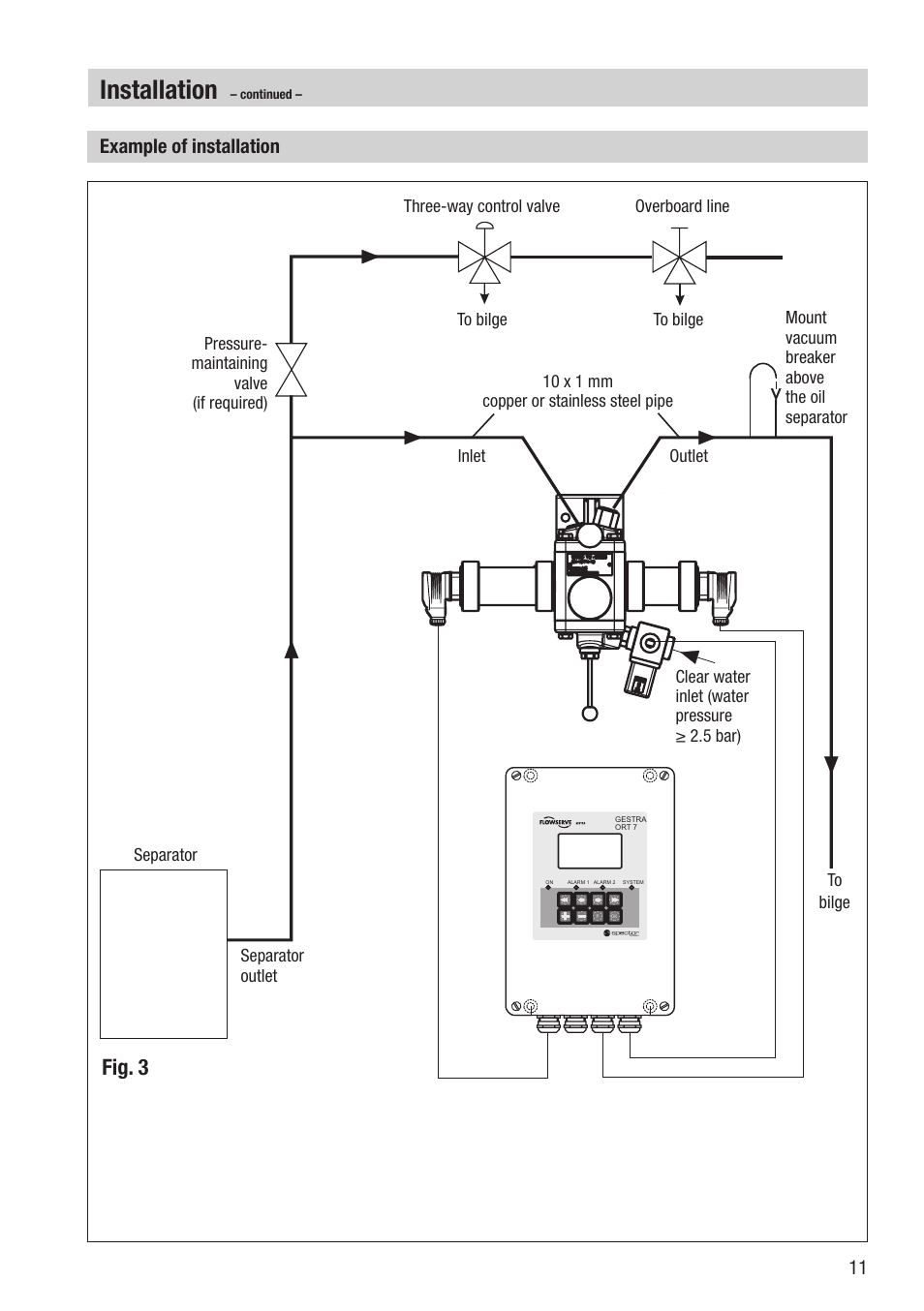 Installation, Fig. 3, Example of installation | Flowserve OR 52-7 User Manual | Page 11 / 40