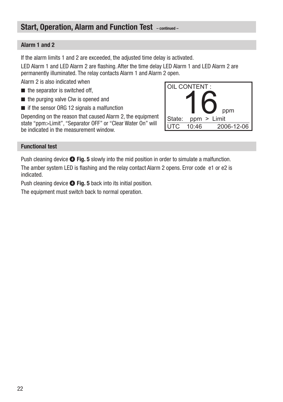 Start, operation, alarm and function test | Flowserve OR 52-7 User Manual | Page 22 / 40