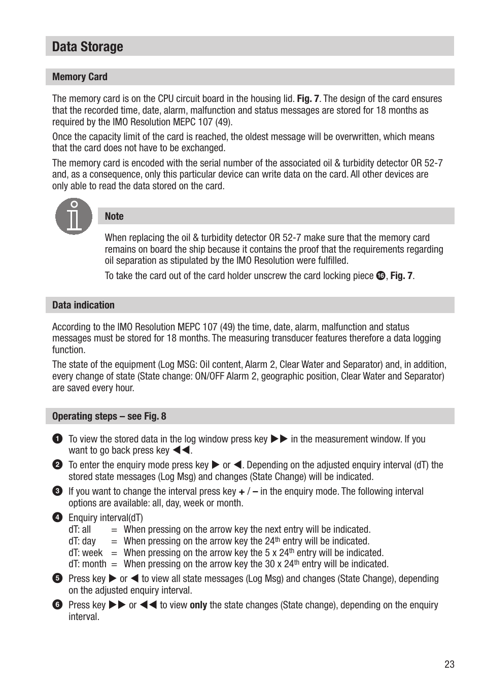 Data storage | Flowserve OR 52-7 User Manual | Page 23 / 40