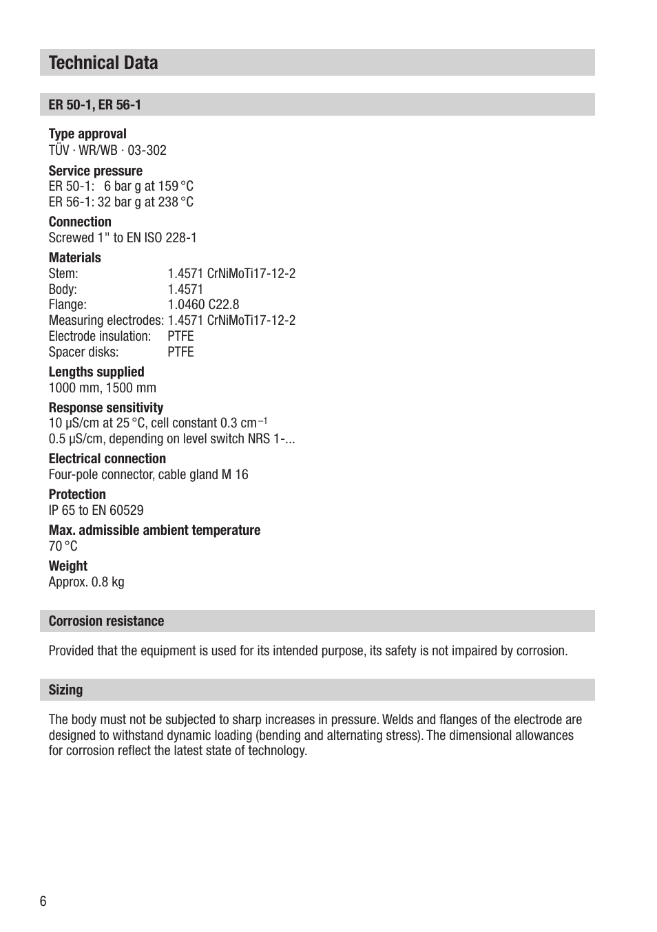 Technical data | Flowserve ER 50-1 User Manual | Page 6 / 20