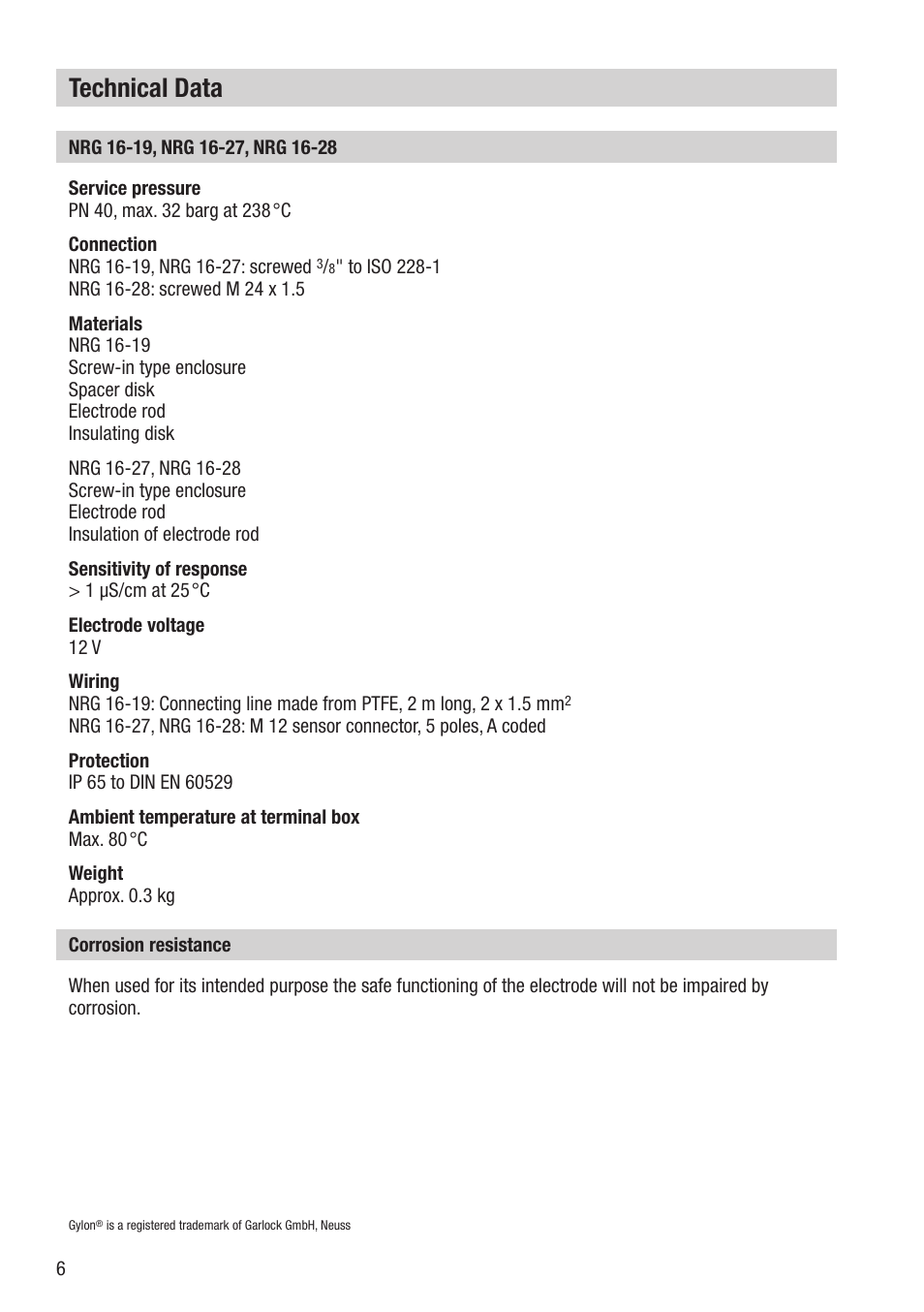 Technical data | Flowserve NRG 16-19 User Manual | Page 6 / 20