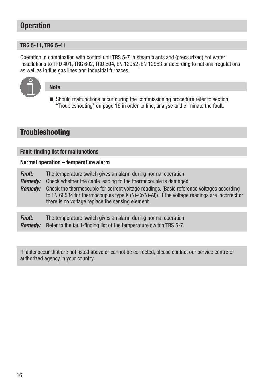 Operation, Troubleshooting | Flowserve TRG 5-11 User Manual | Page 16 / 20