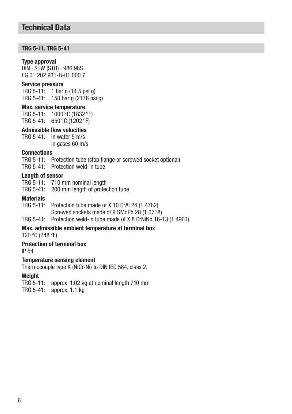 Technical data | Flowserve TRG 5-11 User Manual | Page 6 / 20