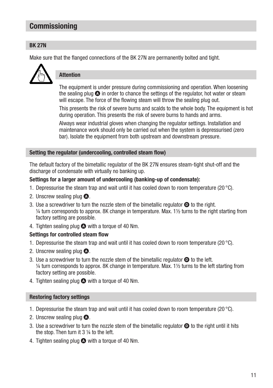 Commissioning | Flowserve BK 27N User Manual | Page 11 / 16