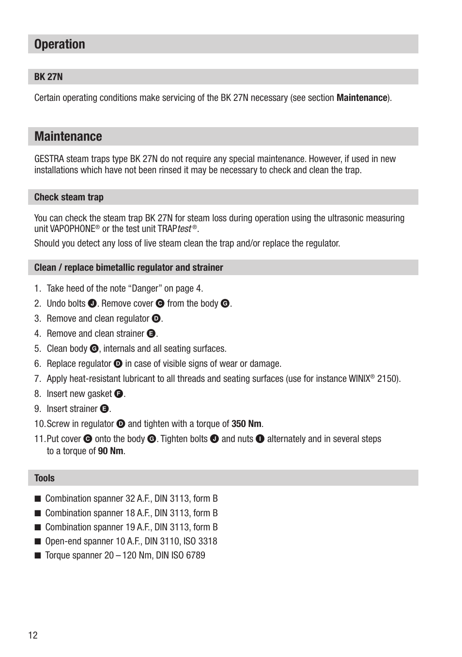 Operation, Maintenance | Flowserve BK 27N User Manual | Page 12 / 16