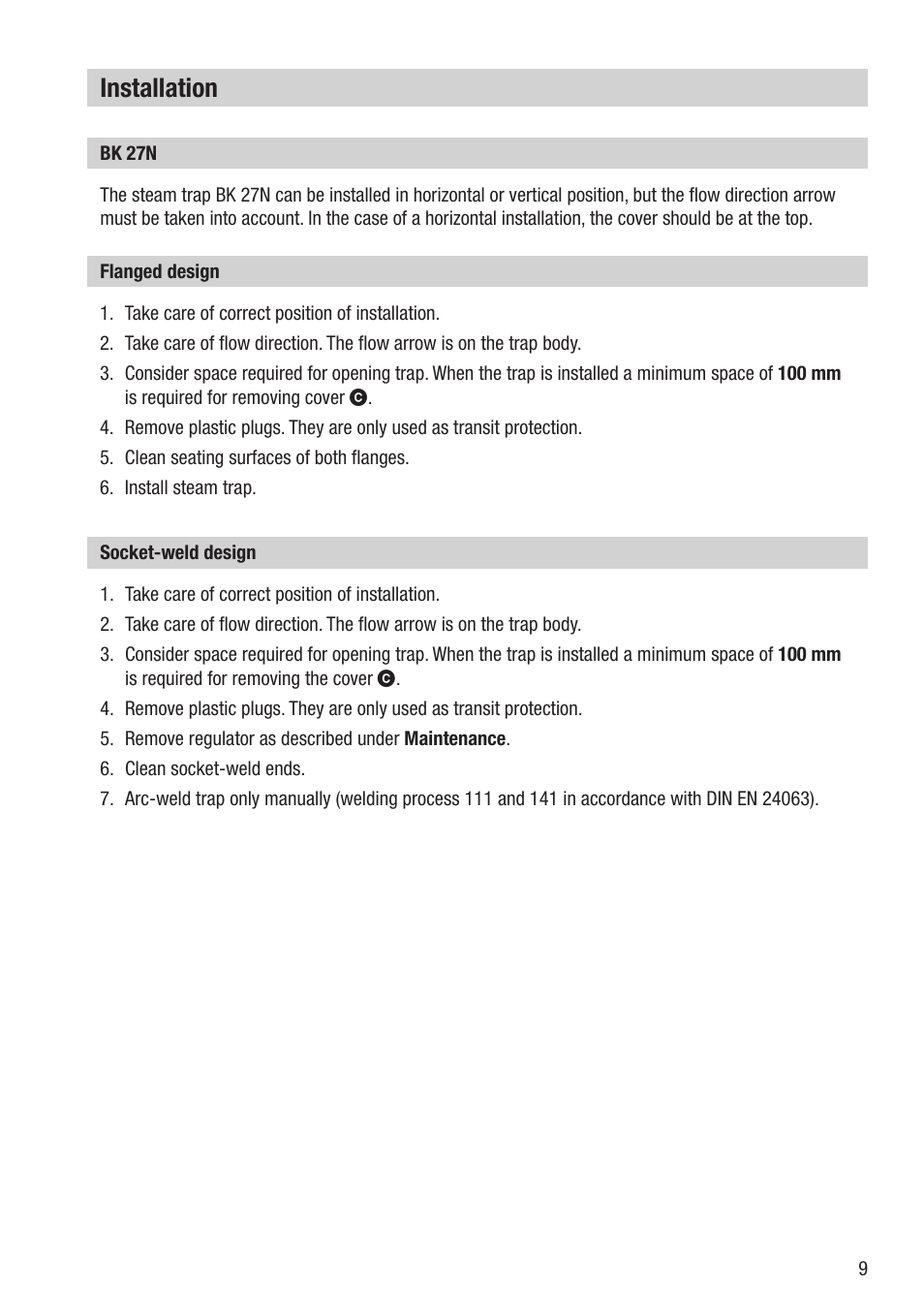 Installation | Flowserve BK 27N User Manual | Page 9 / 16