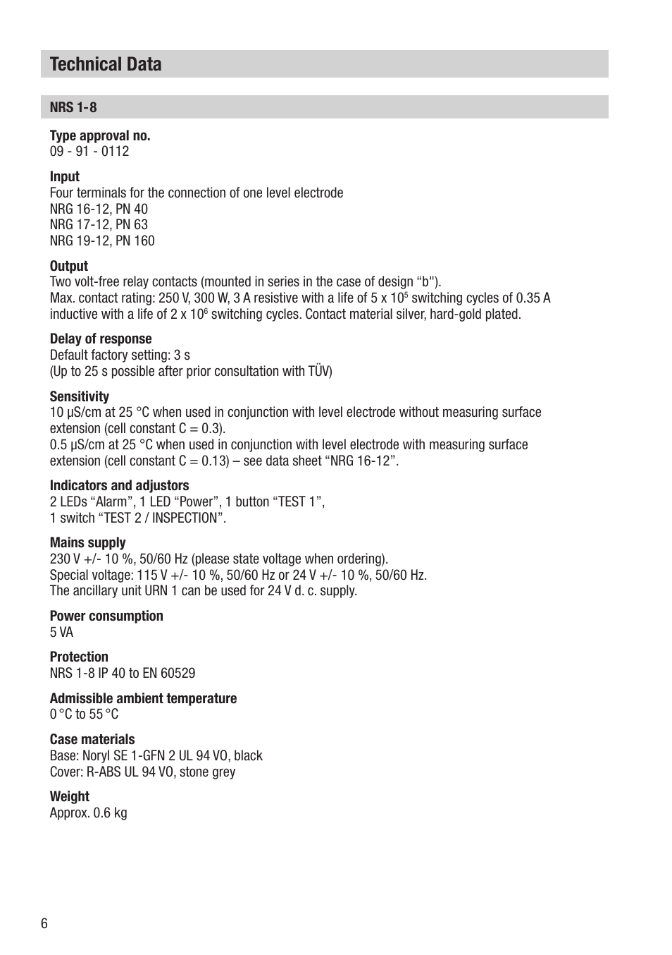 Technical data | Flowserve NRS1-8 User Manual | Page 6 / 20