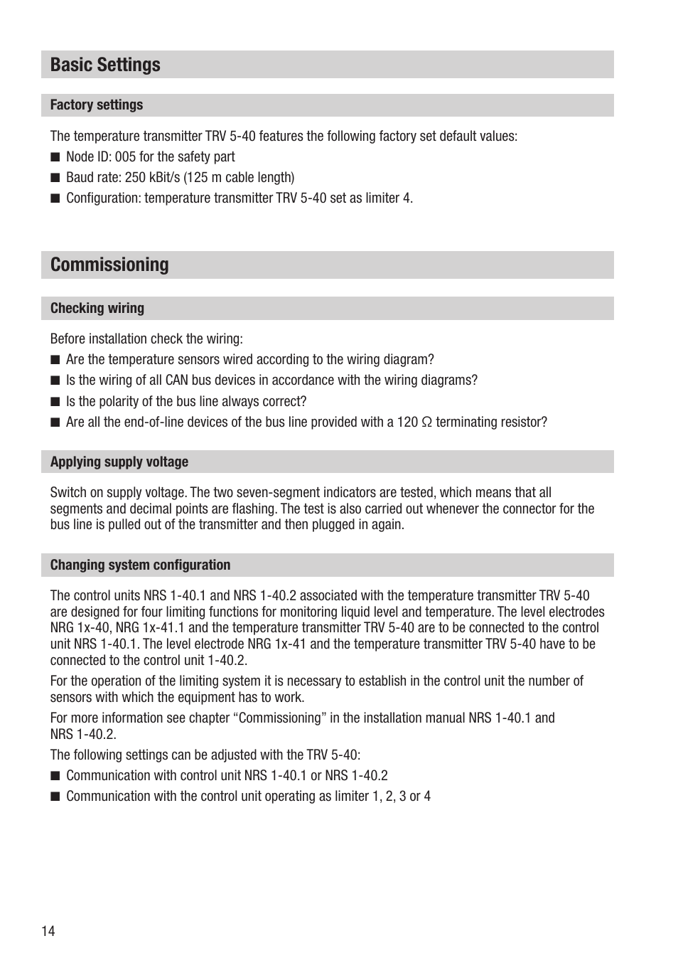 Basic settings, Commissioning | Flowserve TRV5-40 User Manual | Page 14 / 28