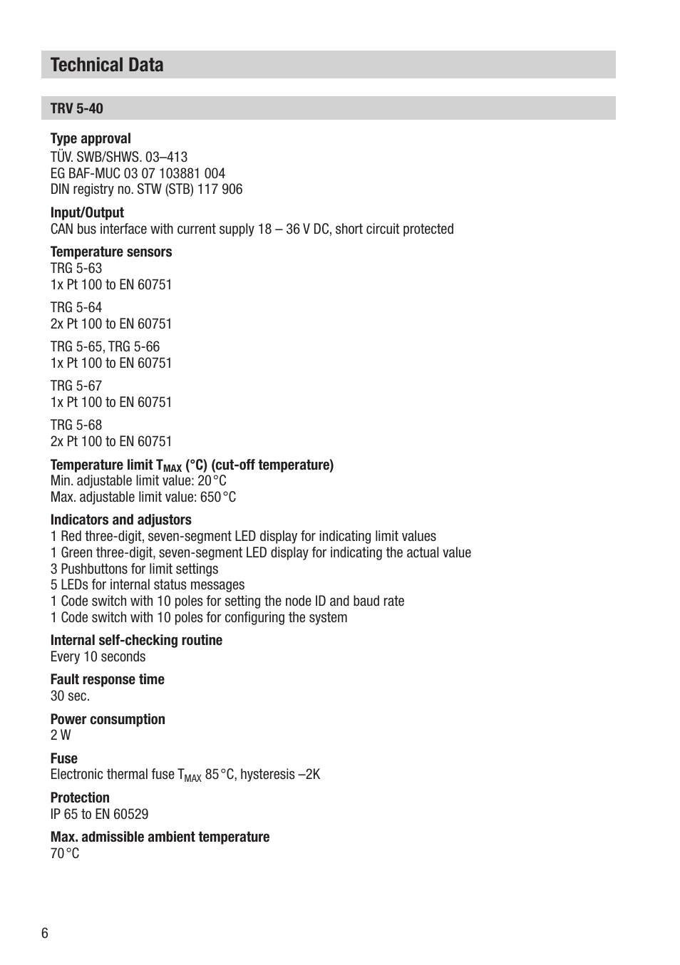 Technical data | Flowserve TRV5-40 User Manual | Page 6 / 28