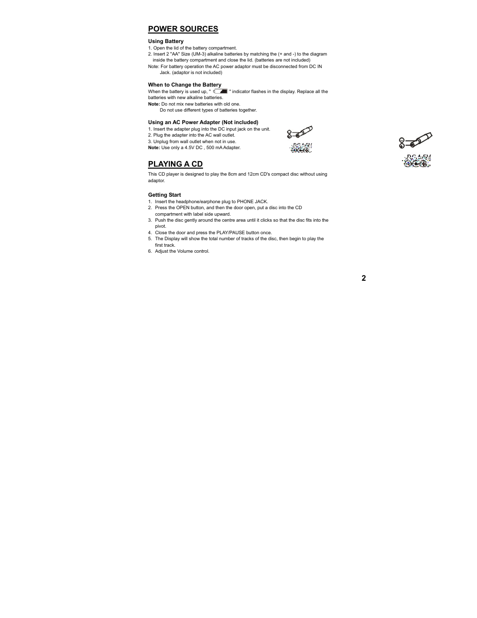 2 power sources, Playing a cd | Curtis CD156 User Manual | Page 3 / 6