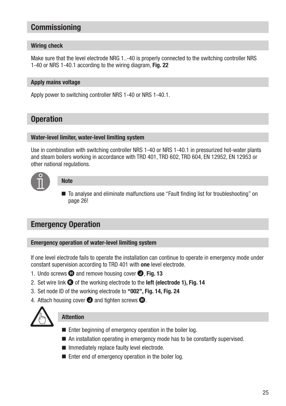 Commissioning, Operation, Emergency operation | Flowserve NRG 16-40 User Manual | Page 25 / 28