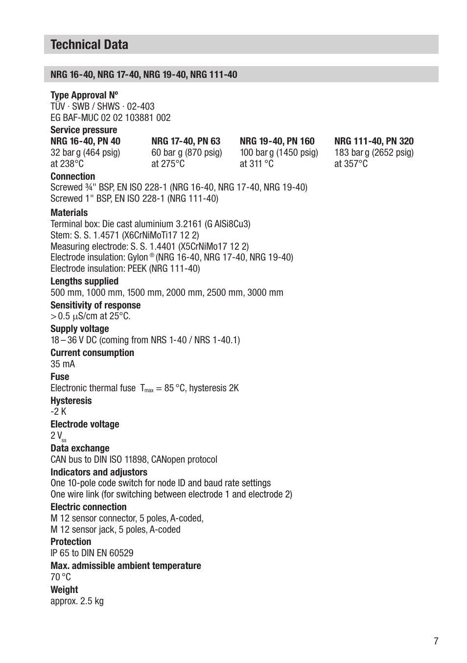 Technical data | Flowserve NRG 16-40 User Manual | Page 7 / 28