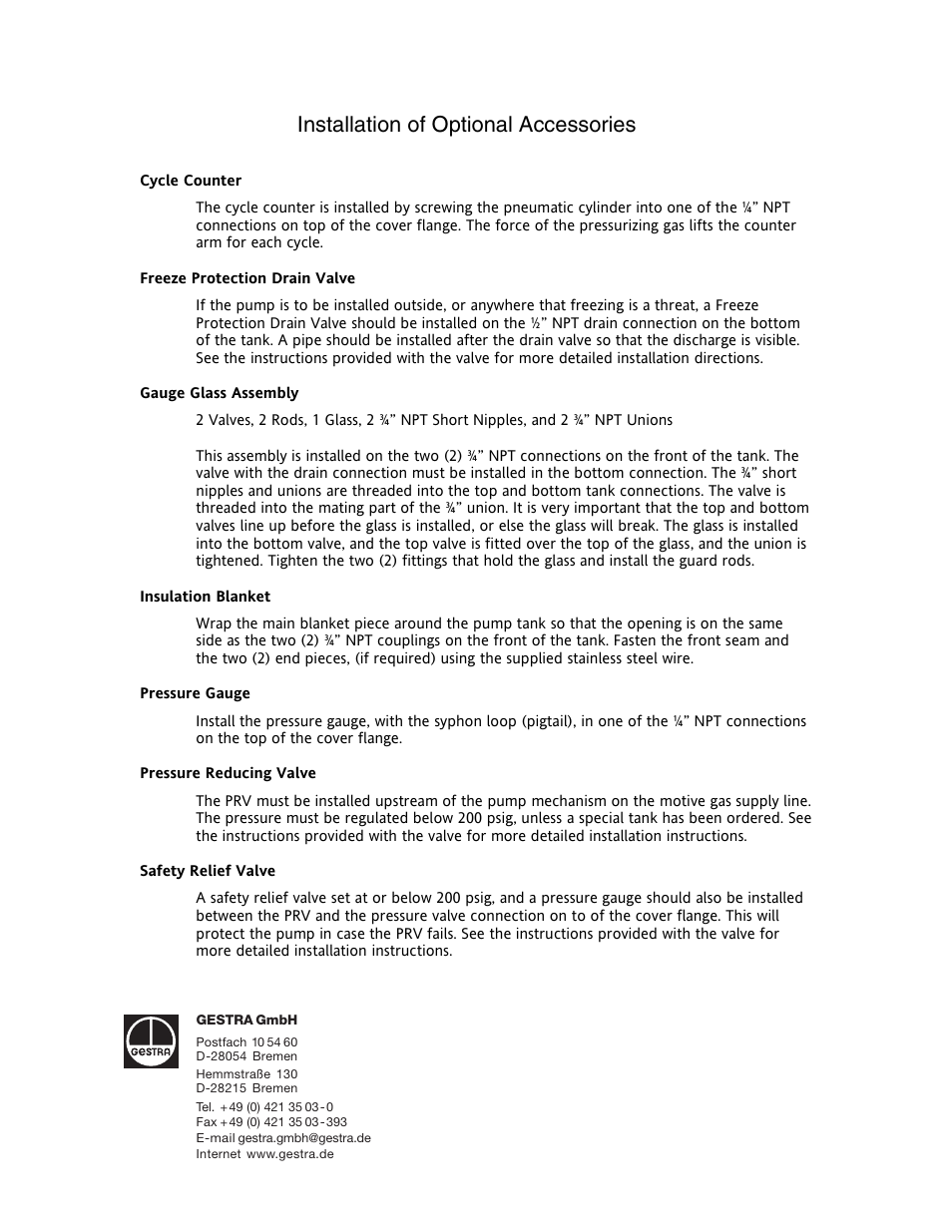 Installation of optional accessories | Flowserve FPS 14 User Manual | Page 11 / 11