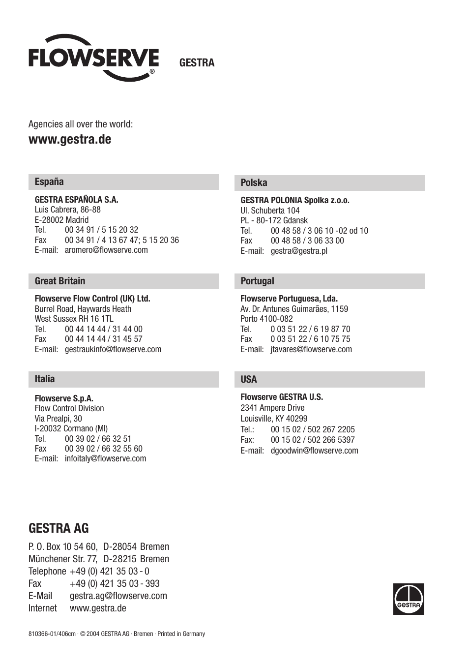Gestra | Flowserve NRGS 11-2 User Manual | Page 20 / 20
