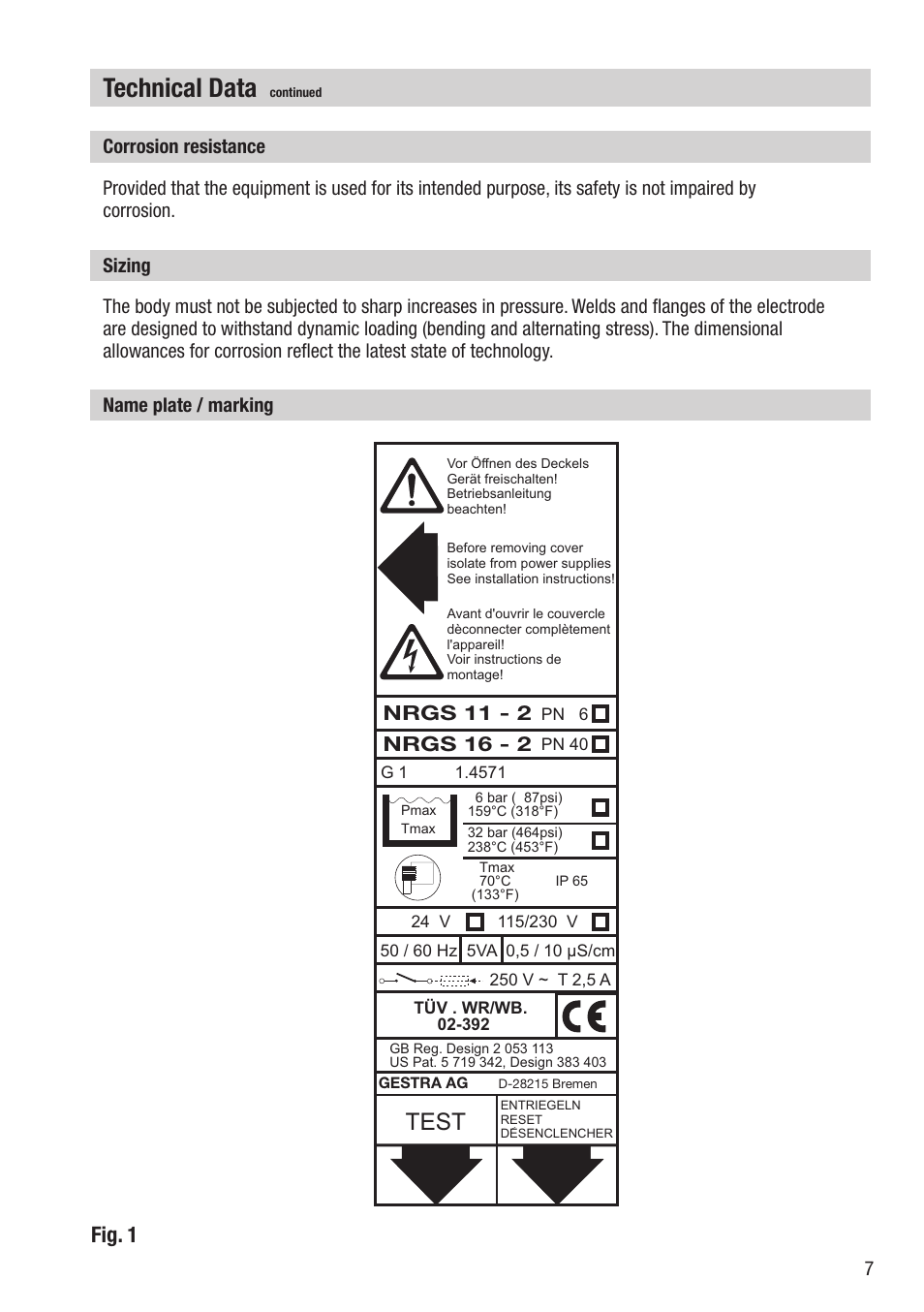 Technical data, Test, Fig. 1 | Flowserve NRGS 11-2 User Manual | Page 7 / 20