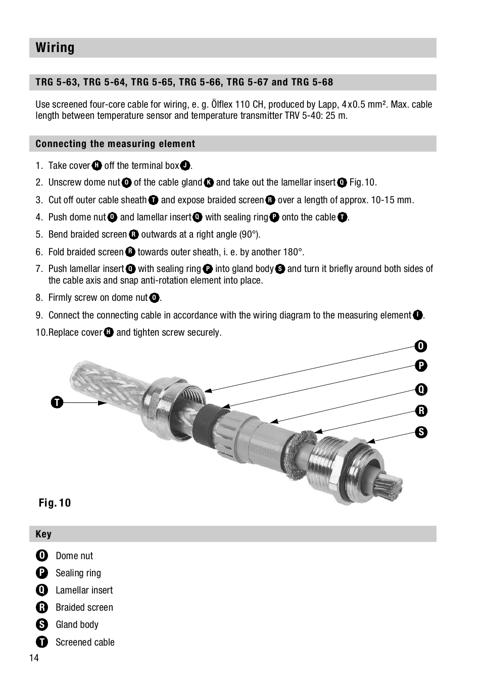 Wiring, Connecting the measuring element, Fig. 10 | Flowserve TRG 5-6x User Manual | Page 14 / 20
