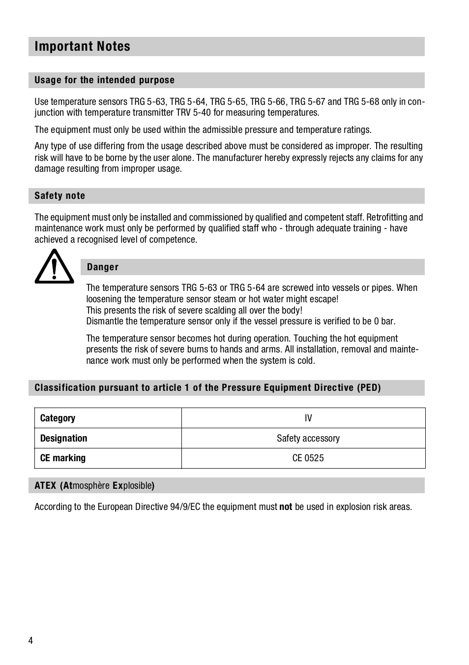 Important notes, Usage for the intended purpose, Safety note | Atex (atmosphère explosible) | Flowserve TRG 5-6x User Manual | Page 4 / 20