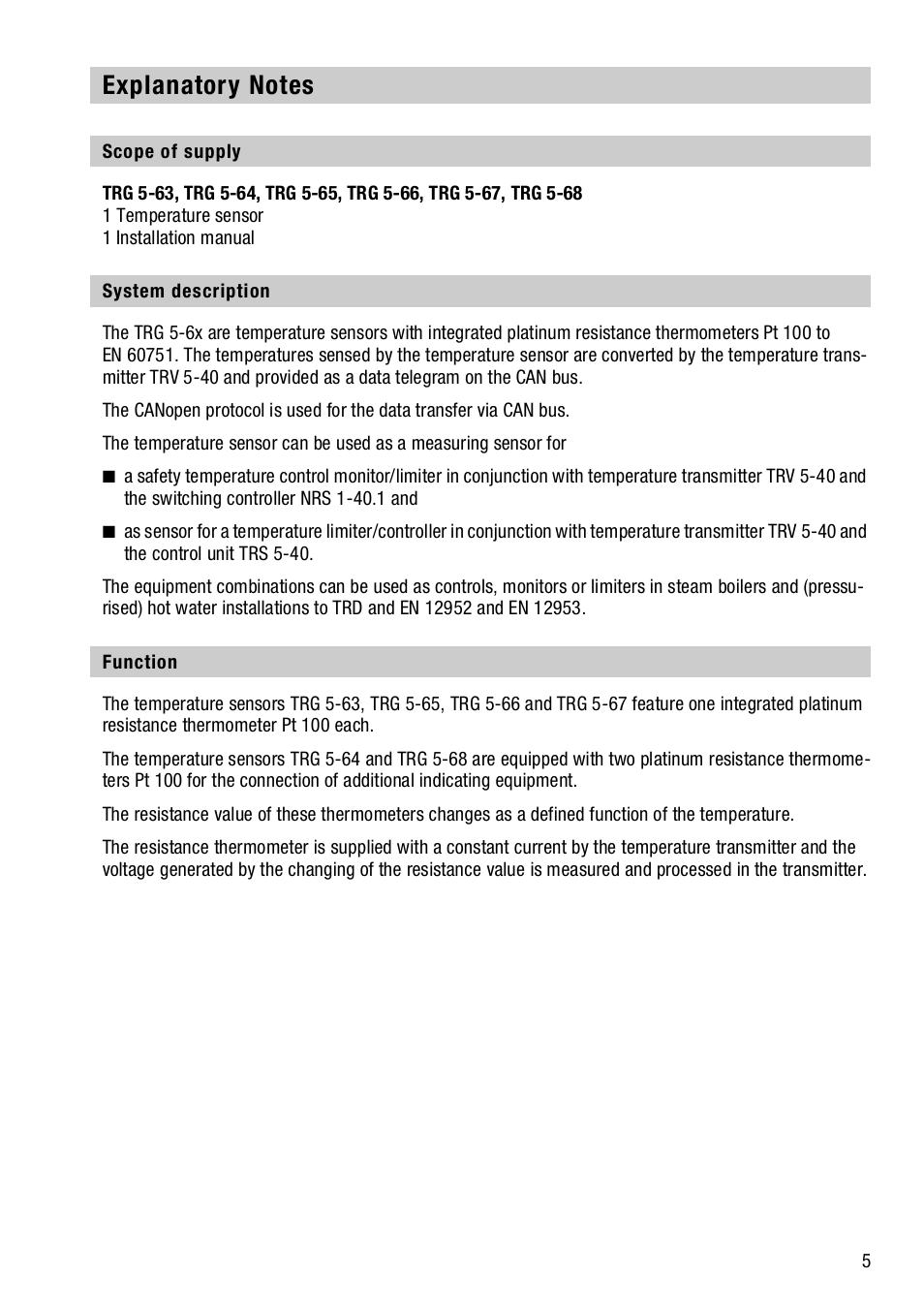 Explanatory notes, Scope of supply, System description | Function, Scope of supply system description function | Flowserve TRG 5-6x User Manual | Page 5 / 20