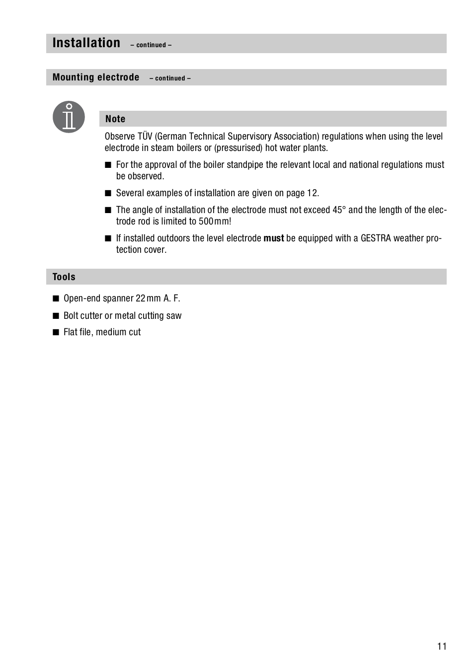 Tools, Installation | Flowserve NRGS 16-4 User Manual | Page 11 / 18