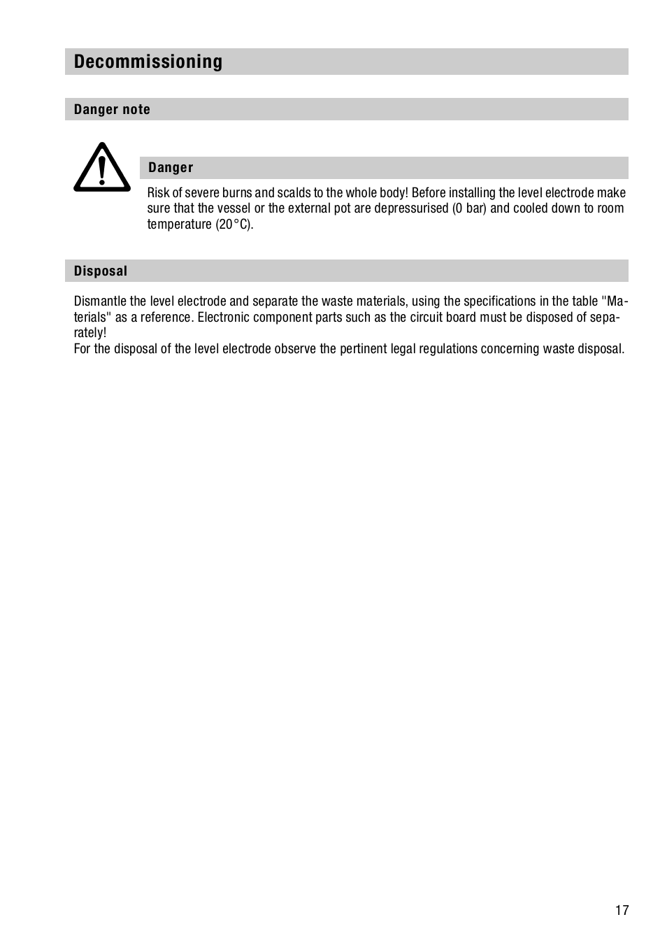 Decommissioning, Danger note, Disposal | Danger note disposal | Flowserve NRGS 16-4 User Manual | Page 17 / 18