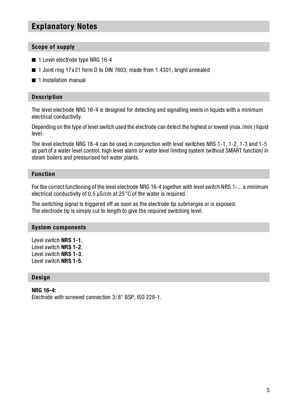 Explanatory notes, Scope of supply, Description | Function, System components, Design | Flowserve NRGS 16-4 User Manual | Page 5 / 18