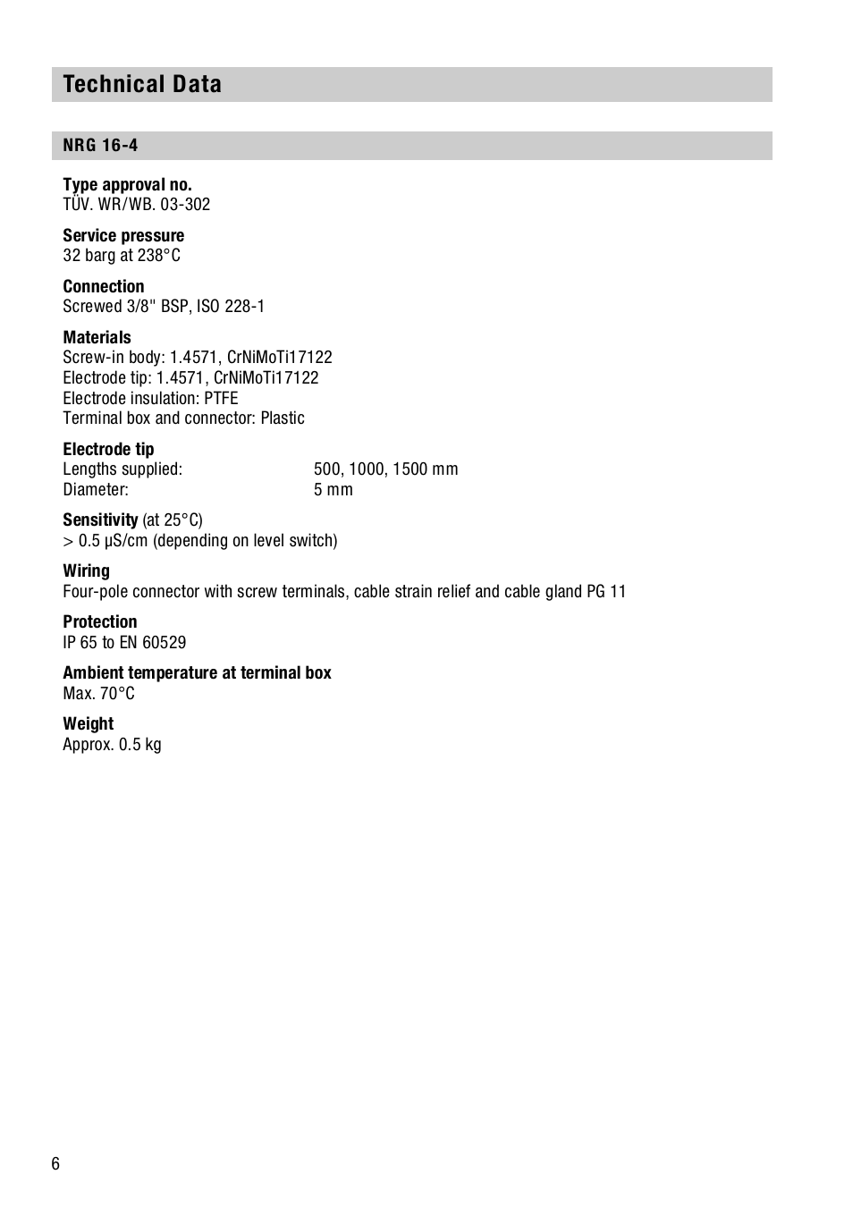 Technical data, Nrg 16-4 | Flowserve NRGS 16-4 User Manual | Page 6 / 18