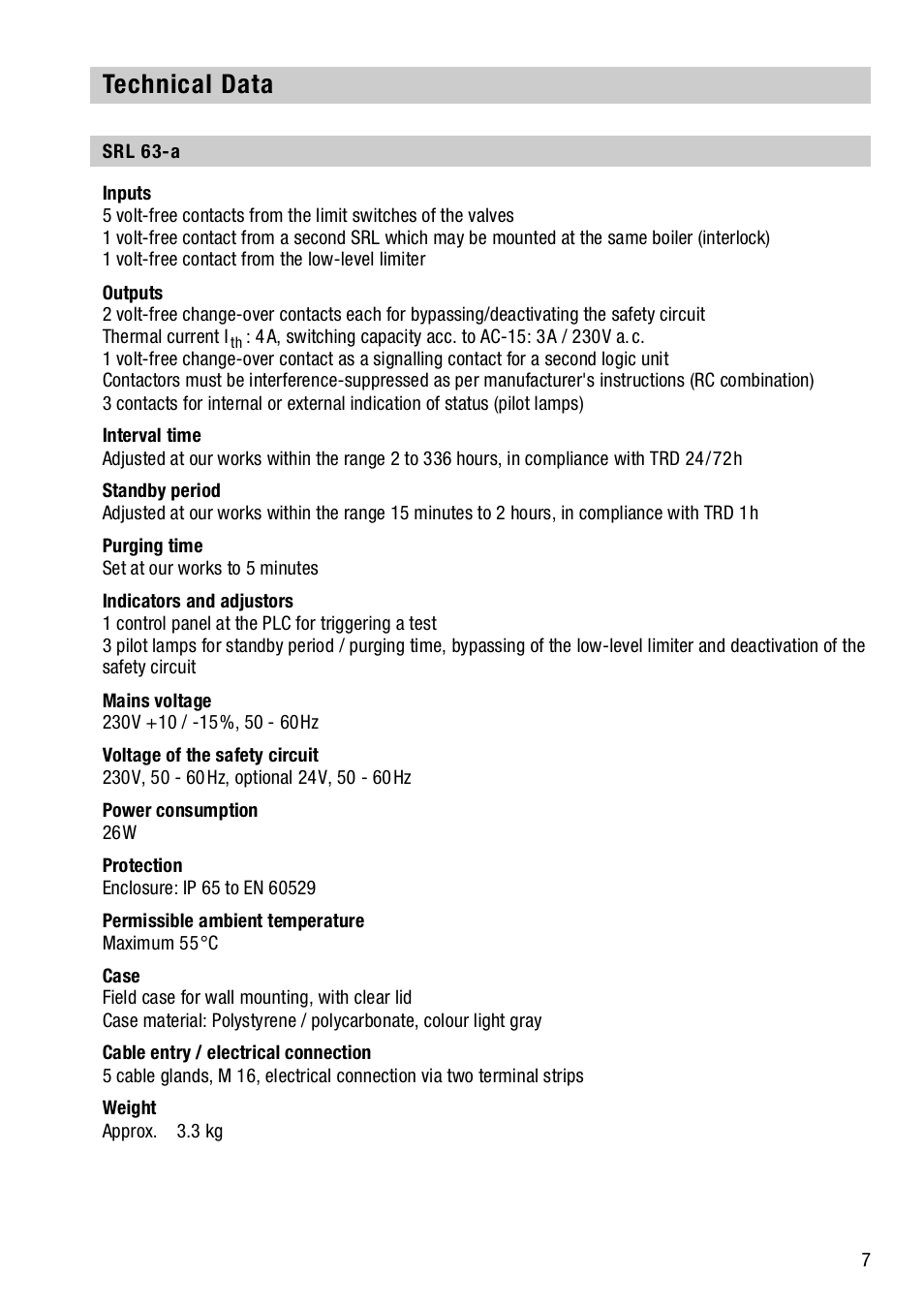 Technical data, Srl 63-a | Flowserve SRL63-A User Manual | Page 7 / 18
