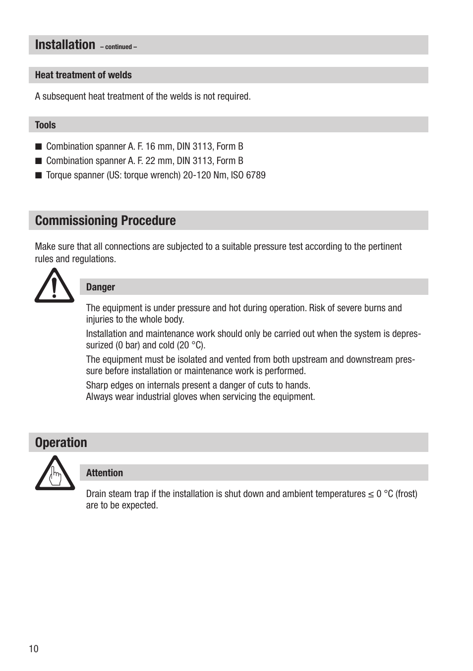 Commissioning procedure, Installation, Operation | Flowserve BK 45 User Manual | Page 10 / 16